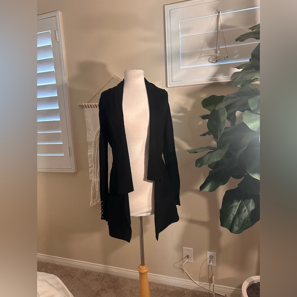 White House Black Market Black Ribbed Cover-Up Sweater size Small